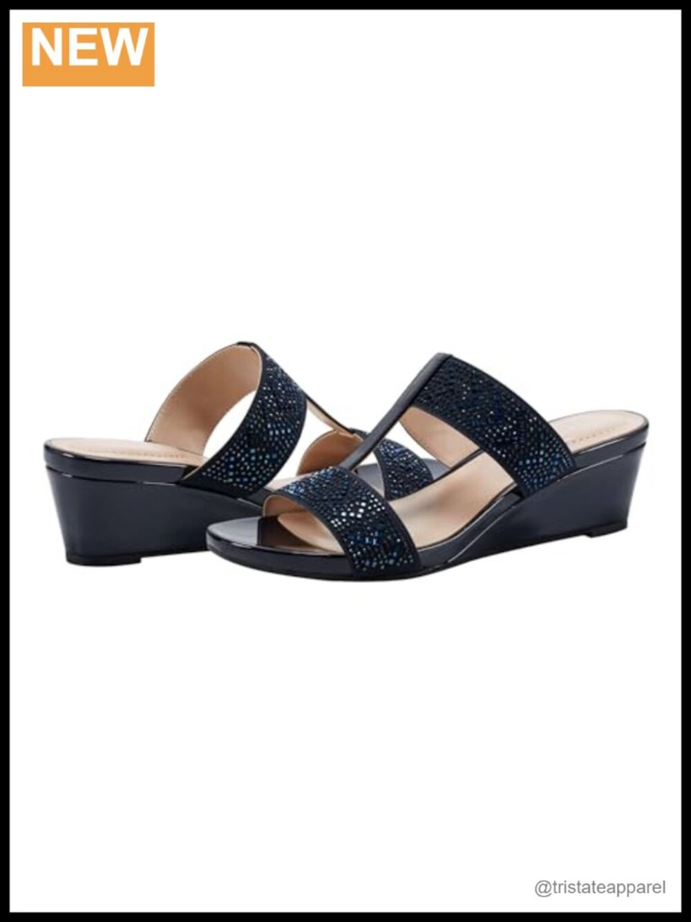 Wedge Sandal Crystal Embellished Slip On PU Round Open Toe T Strap